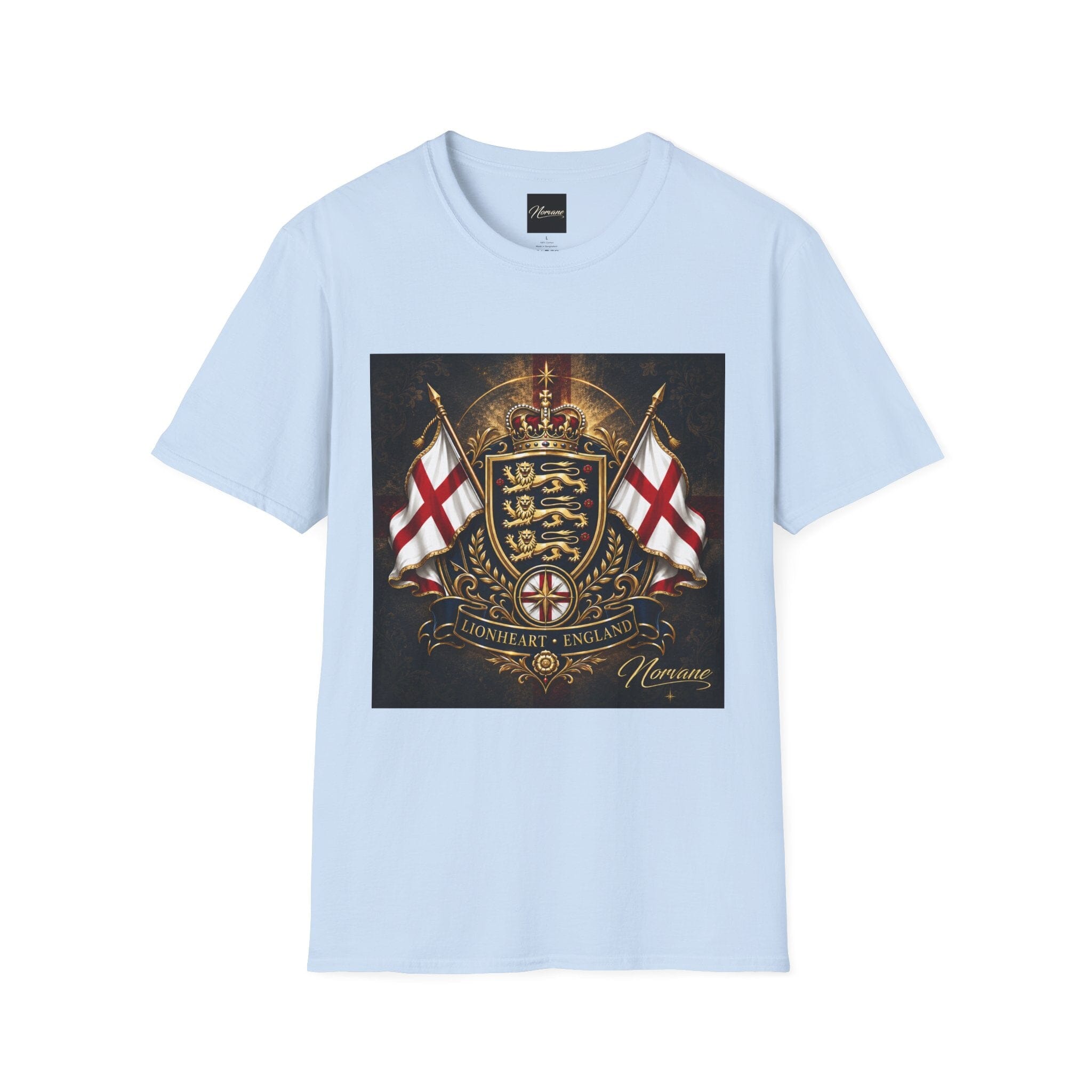 Norvane Lionheart England T-Shirt – Three Lions St George’s Cross Crest T-Shirt Printify Light Blue S 
