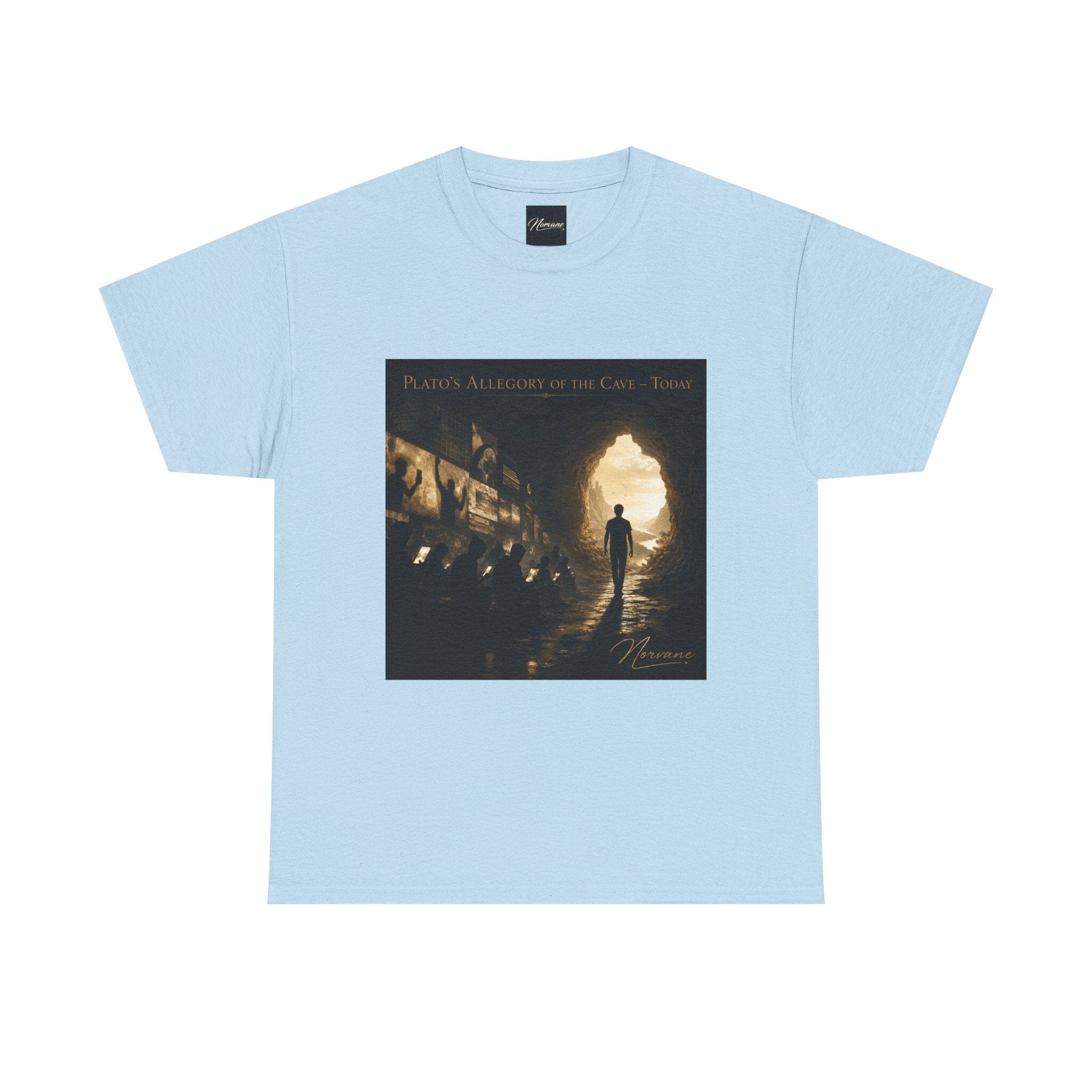 Norvane Plato’s Allegory of the Cave T-Shirt – Modern Philosophy Graphic Tee T-Shirt Printify Light Blue S 