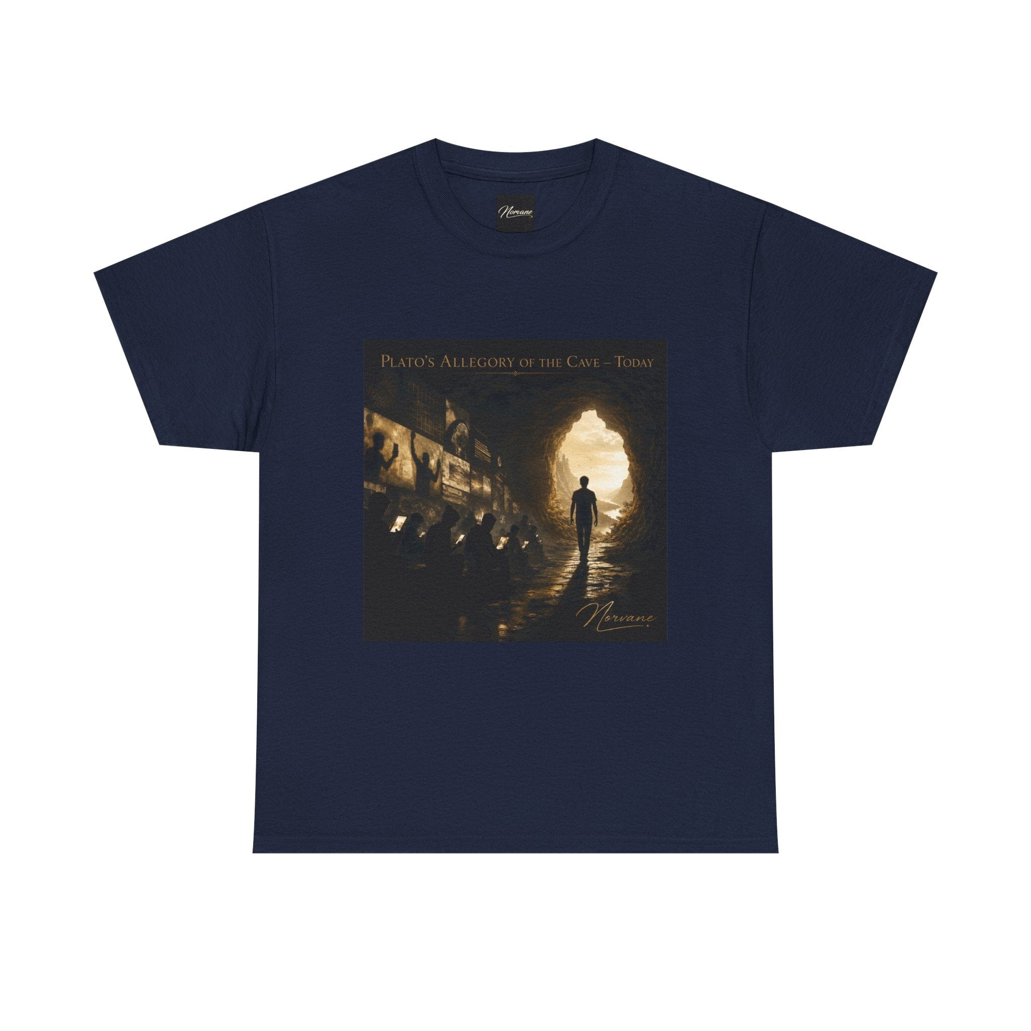 Norvane Plato’s Allegory of the Cave T-Shirt – Modern Philosophy Graphic Tee T-Shirt Printify Navy S 
