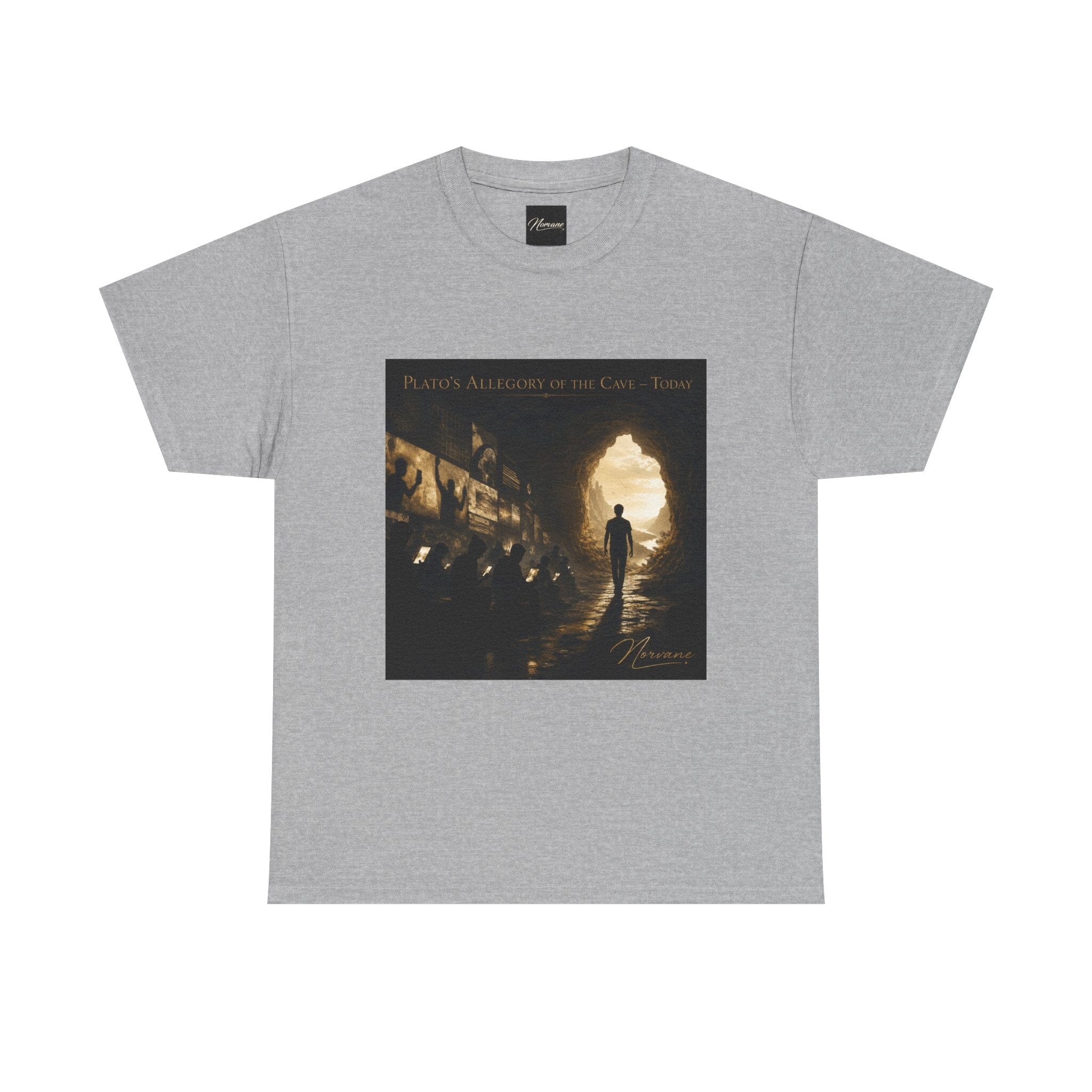 Norvane Plato’s Allegory of the Cave T-Shirt – Modern Philosophy Graphic Tee T-Shirt Printify Sport Grey S 