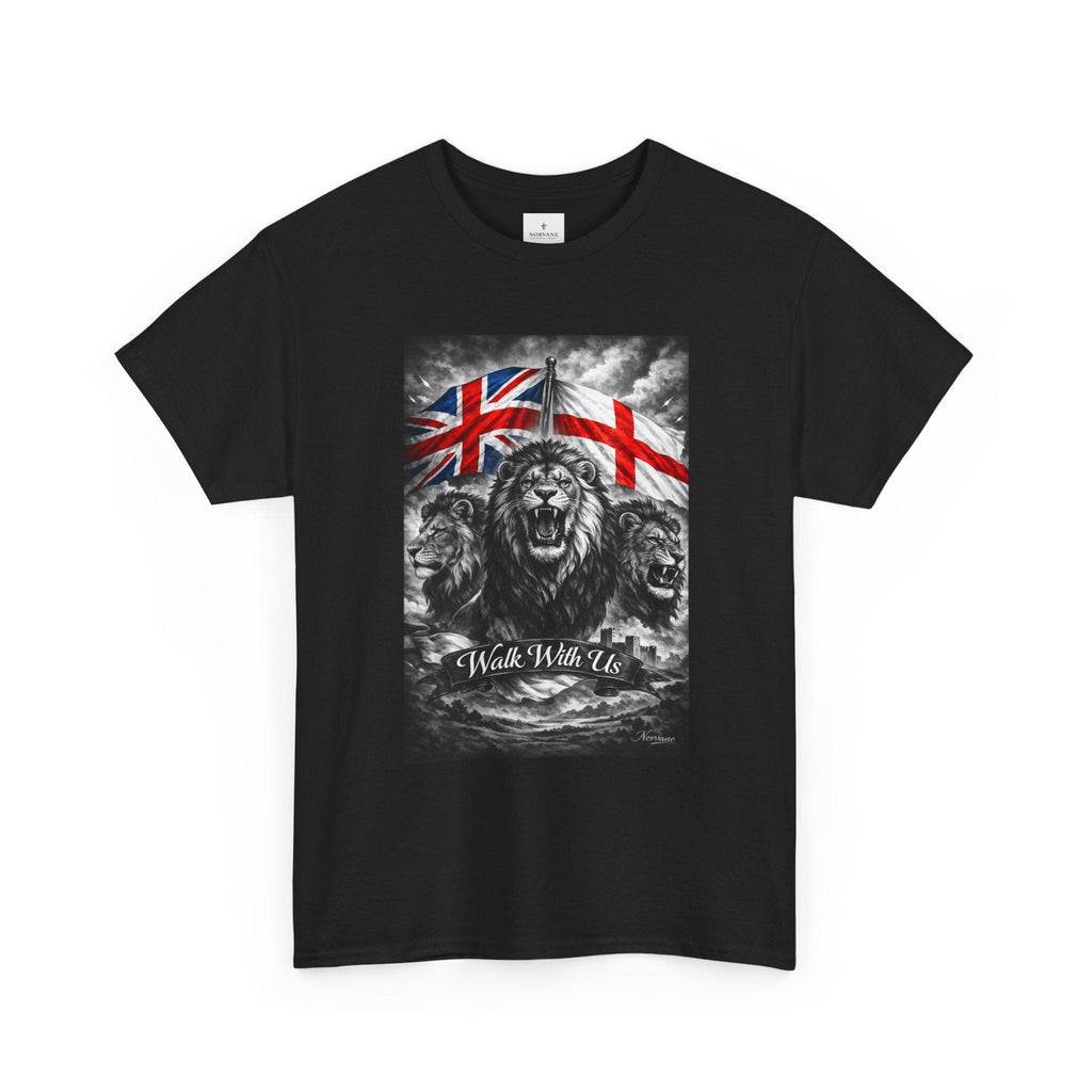 Norvane Three Lions British Heritage T-Shirt – Walk With Us Patriotic Graphic Tee T-Shirt Printify 